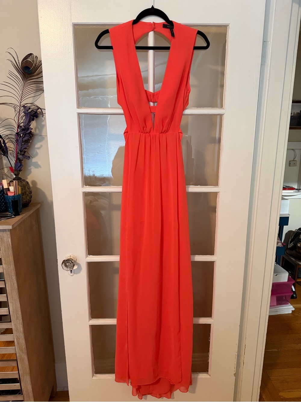 BCBGMaxAzria Vibrant Coral Plunging V Maxi Dress